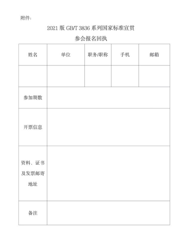 關(guān)于開展2021版GB/T 3836系列國家標準宣貫的通知