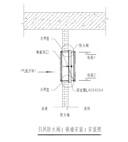 防火閥在不同位置的安裝示意圖