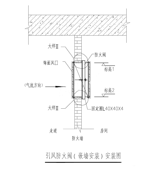 防火閥在不同位置的安裝示意圖