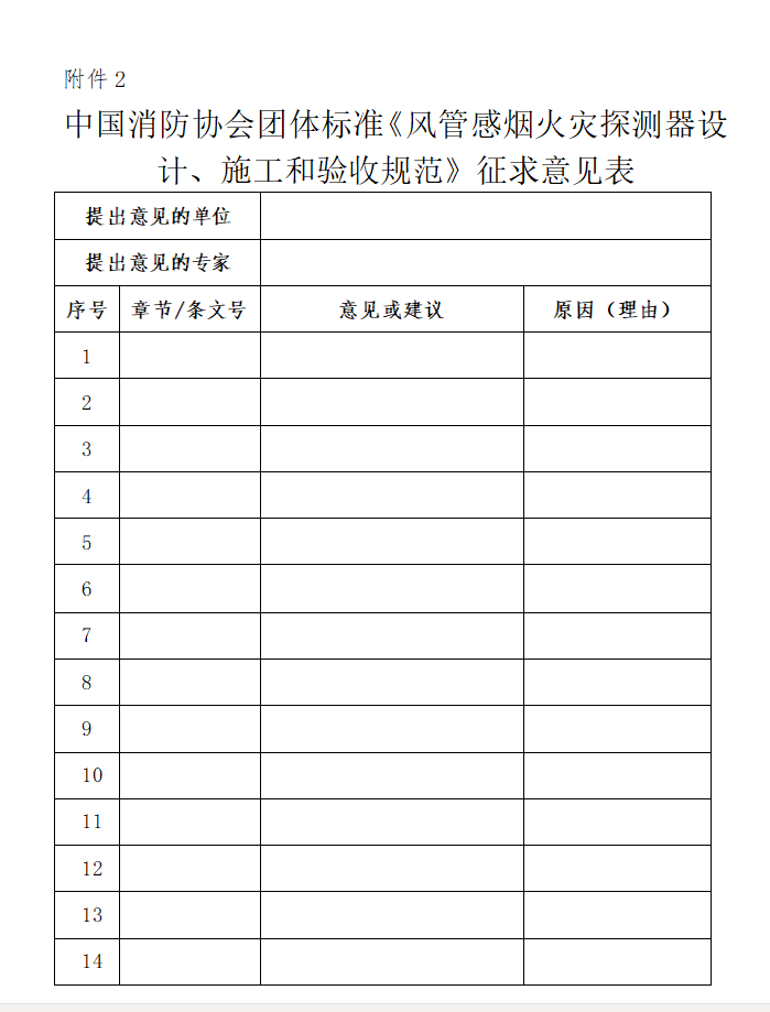 關(guān)于對《風管感煙火災(zāi)探測器設(shè)計、施工和驗收規(guī)范》（征求意見稿）征求意見的函