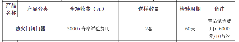 防火門閉門器自愿性認證檢驗收費表（山東）