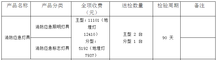 消防應(yīng)急燈具認(rèn)證檢驗收費(fèi)表（山東）