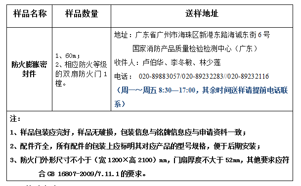 防火膨脹密封件產(chǎn)品認(rèn)證型式試驗(yàn)業(yè)務(wù)辦理指南（廣東所）