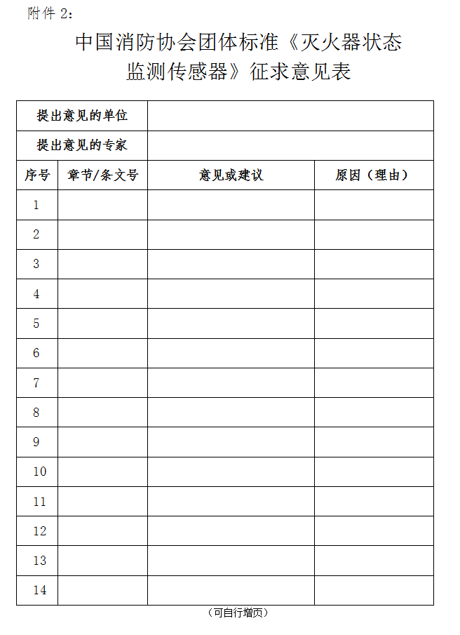 關于對《滅火器狀態(tài)監(jiān)測傳感器》（征求意見稿）征求意見的函