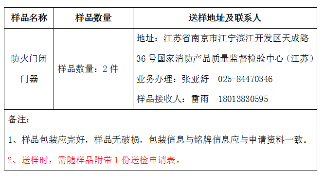 防火門閉門器自愿性認證送檢文件（江蘇所）