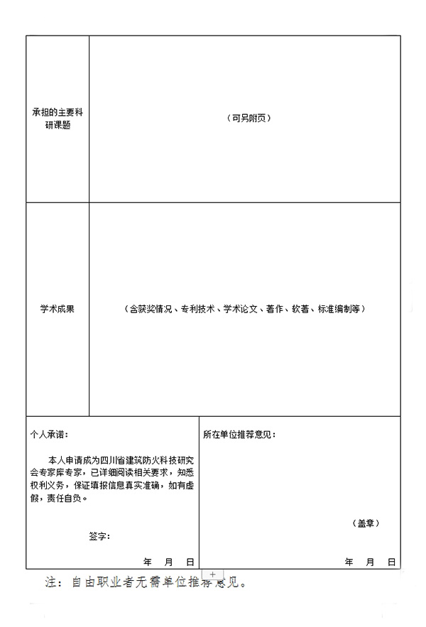 四川省建筑防火科技研究會(huì)專家?guī)鞂＜疑暾?qǐng)表