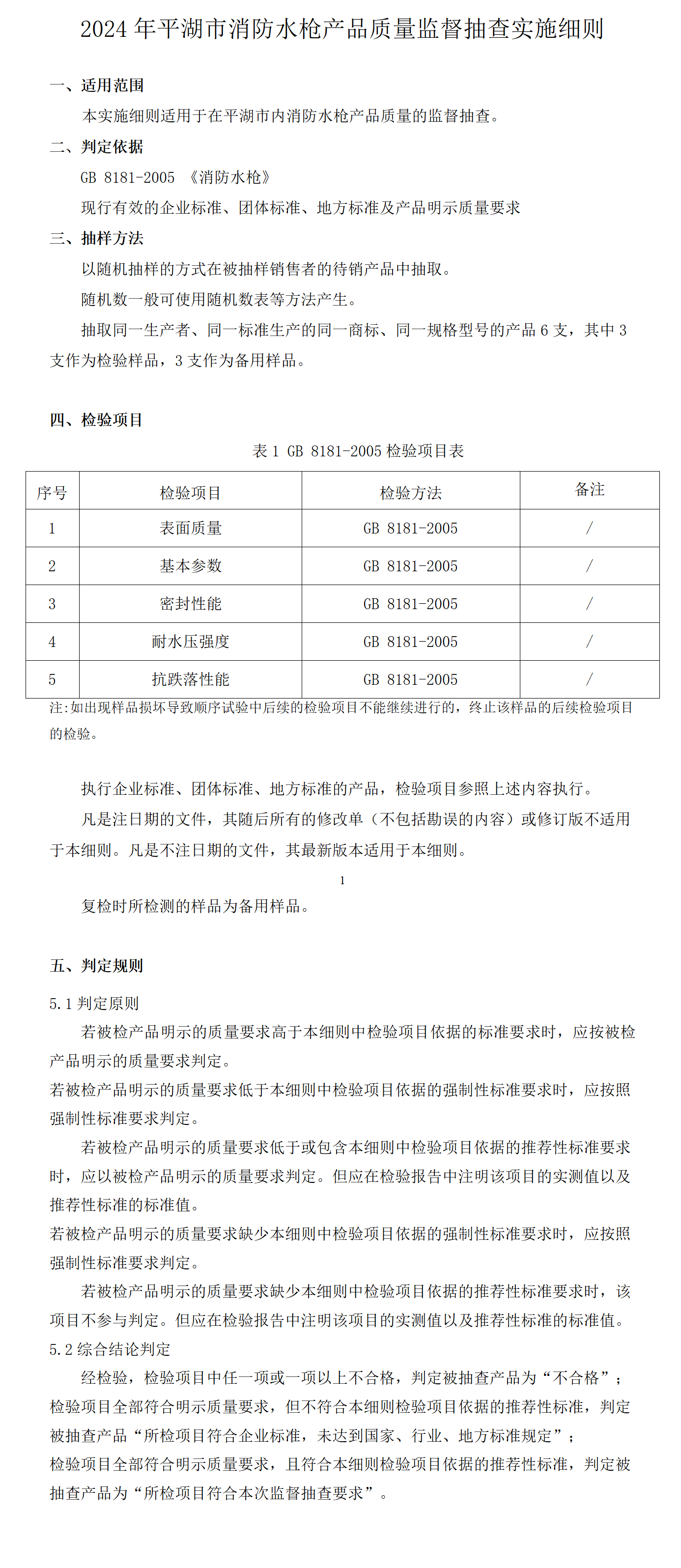 2024年平湖市消防水槍產(chǎn)品質(zhì)量監(jiān)督抽查實(shí)施細(xì)則